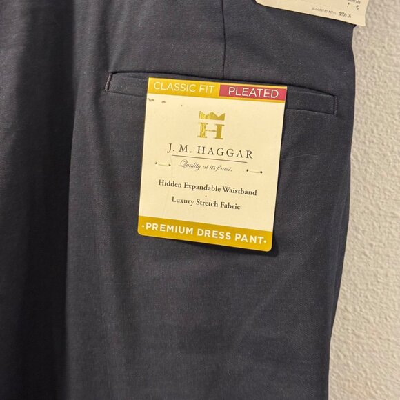 J.M. Haggar Big/Tall Pleated  Fit Dress Pants Dark Navy Hidden Expandable Waistb - Picture 6 of 11